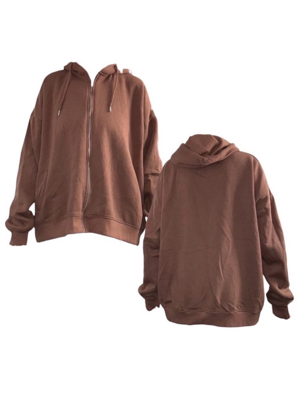 Relaxed Fit Brown Zip-Up Hoodie with Hood